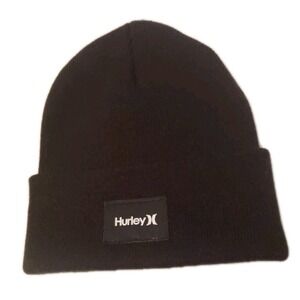 Hurley Seaward‎ Beanie Cuff Knit Hat Black Stitched Logo Winter Adult NWT $28